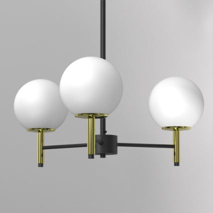 Pendelkrona AWINION 3xE27/15W/230V vit/guld/svart