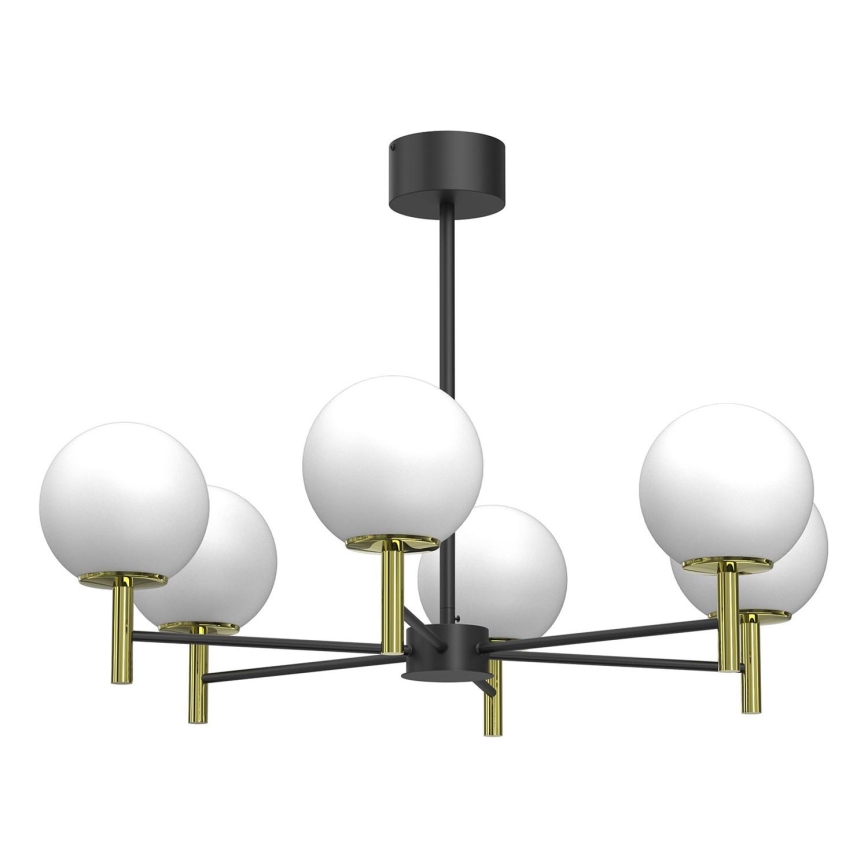 Pendelkrona AWINION 6xE27/15W/230V vit/guld/svart