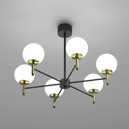 Pendelkrona AWINION 6xE27/15W/230V vit/guld/svart