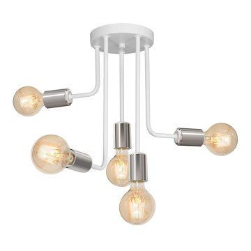 Pendelkrona CANDELA 5xE27/15W/230V vit/skinande krom