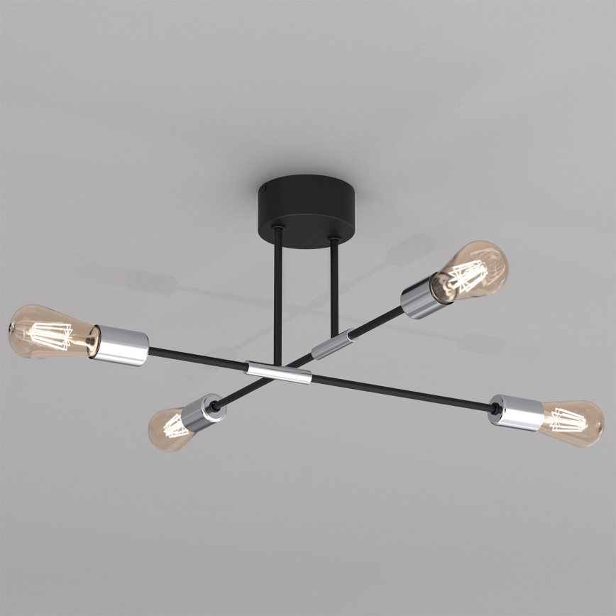 Pendelkrona FLAME 4xE27/60W/230V svart/skinande krom