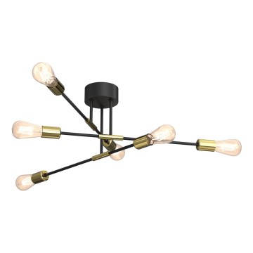 Pendelkrona FLAME 6xE27/60W/230V svart/gyllene