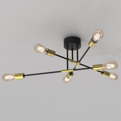 Pendelkrona FLAME 6xE27/60W/230V svart/gyllene