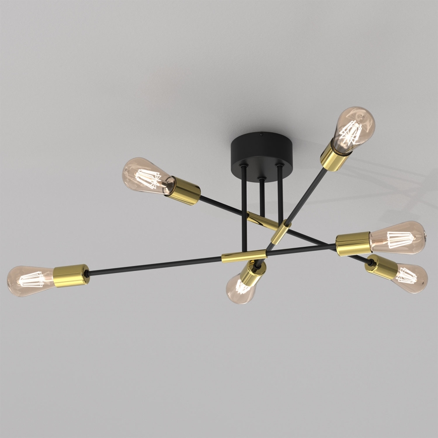 Pendelkrona FLAME 6xE27/60W/230V svart/gyllene