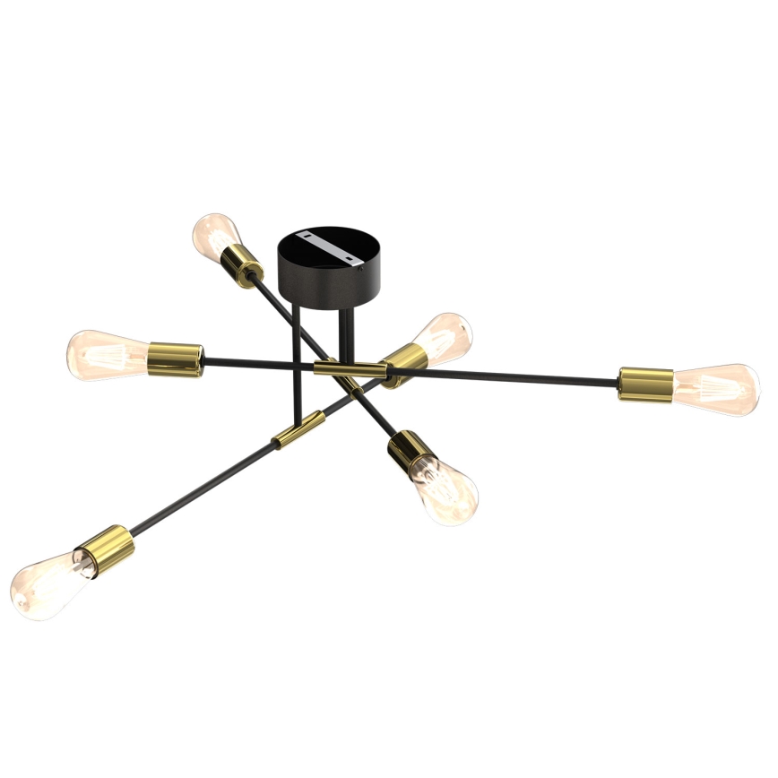 Pendelkrona FLAME 6xE27/60W/230V svart/gyllene