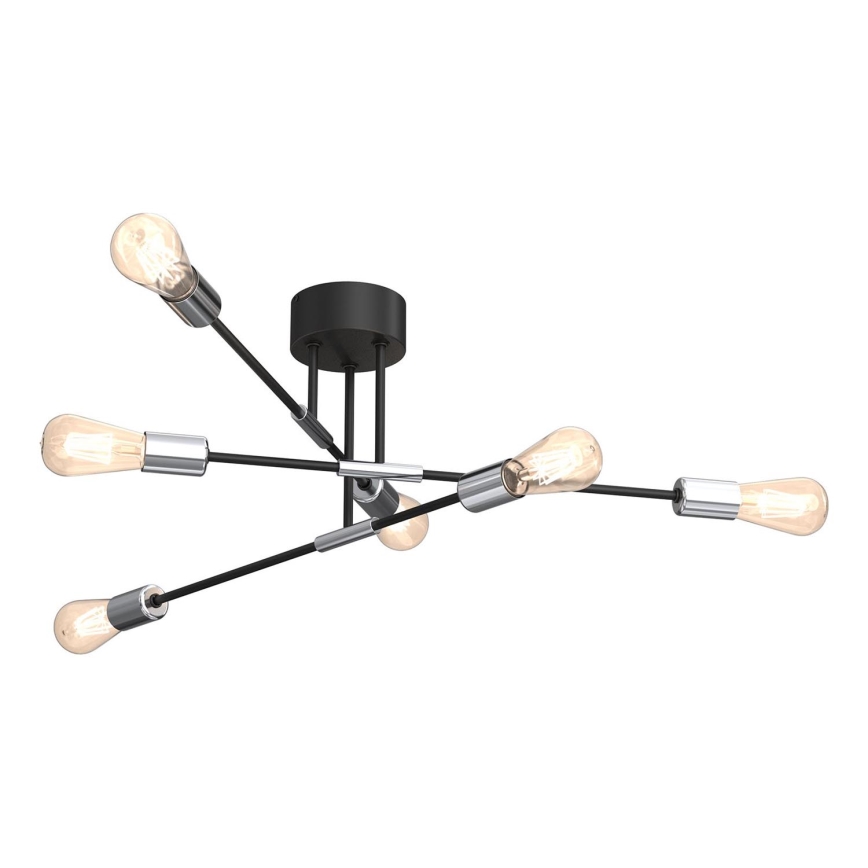 Pendelkrona FLAME 6xE27/60W/230V svart/skinande krom