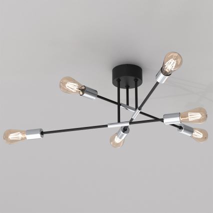 Pendelkrona FLAME 6xE27/60W/230V svart/skinande krom
