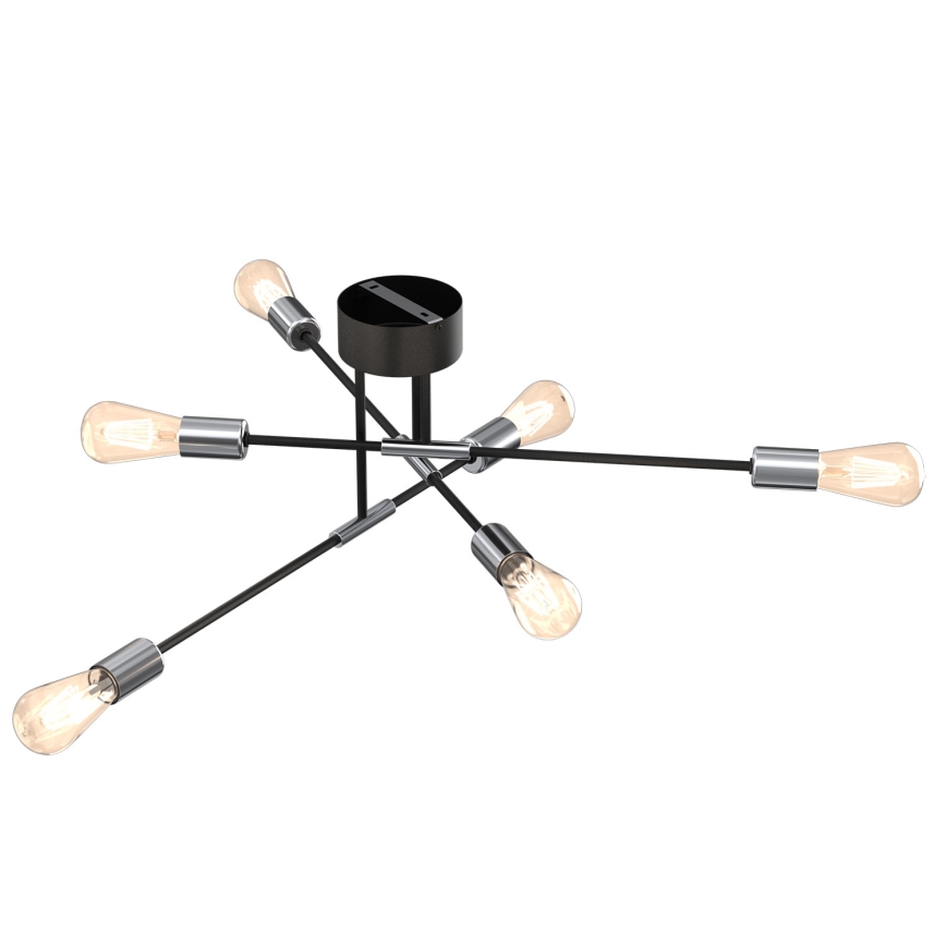 Pendelkrona FLAME 6xE27/60W/230V svart/skinande krom