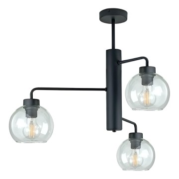 Pendelkrona FLEX 3xE27/60W/230V svart/genomskinlig