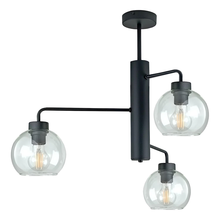 Pendelkrona FLEX 3xE27/60W/230V svart/genomskinlig