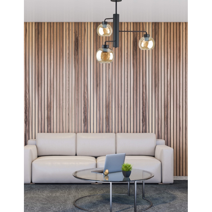 Pendelkrona FLEX 3xE27/60W/230V svart/rökig beige