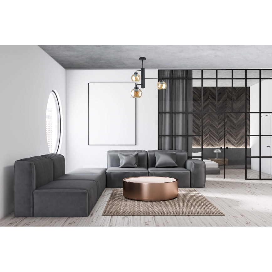 Pendelkrona FLEX 3xE27/60W/230V svart/rökig beige