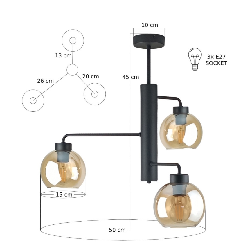 Pendelkrona FLEX 3xE27/60W/230V svart/rökig beige