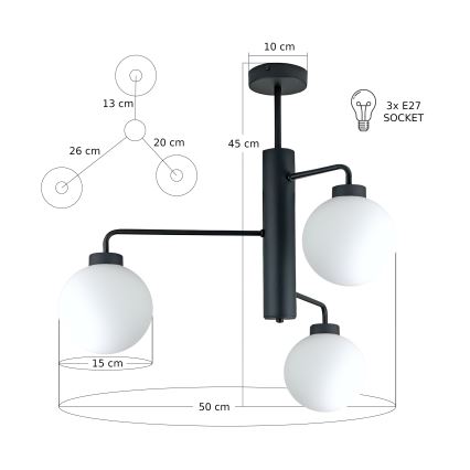 Pendelkrona FLEX 3xE27/60W/230V svart/vit