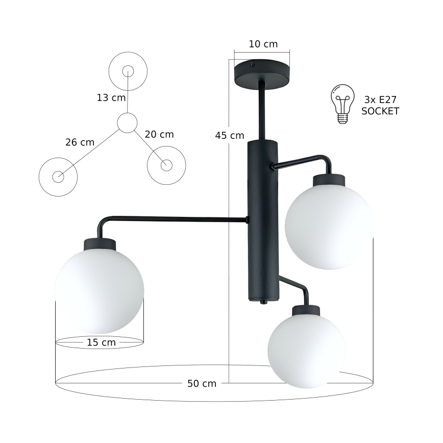 Pendelkrona FLEX 3xE27/60W/230V svart/vit