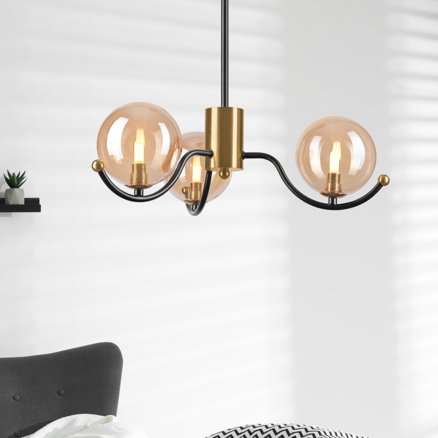 Pendelkrona GEORGIA 3xE14/5W/230V guld/rökig beige