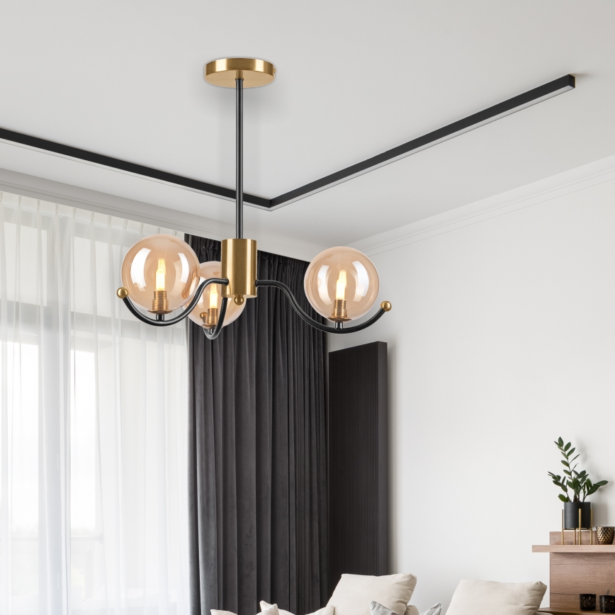 Pendelkrona GEORGIA 3xE14/5W/230V guld/rökig beige
