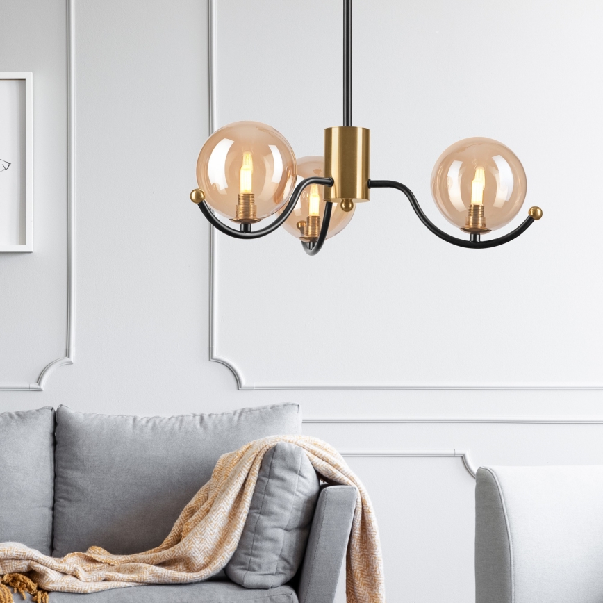 Pendelkrona GEORGIA 3xE14/5W/230V guld/rökig beige