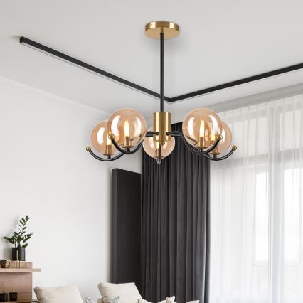 Pendelkrona GEORGIA 5xG9/5W/230V guld/rökig beige