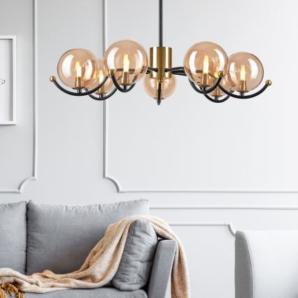 Pendelkrona GEORGIA 7xE14/5W/230V guld/rökig beige