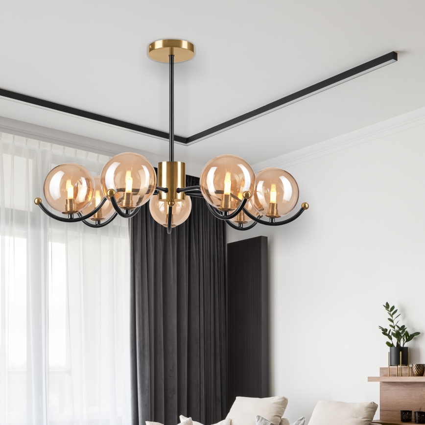 Pendelkrona GEORGIA 7xE14/5W/230V guld/rökig beige
