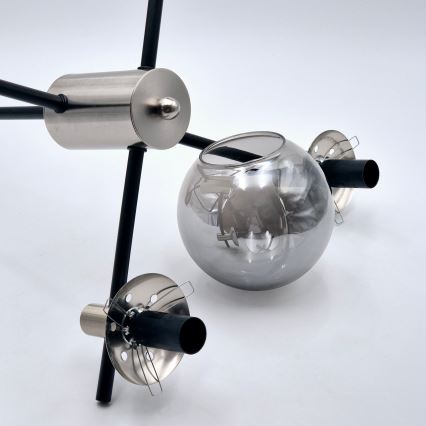 Pendelkrona LILOU 4xE14/5W/230V matt krom/rökig