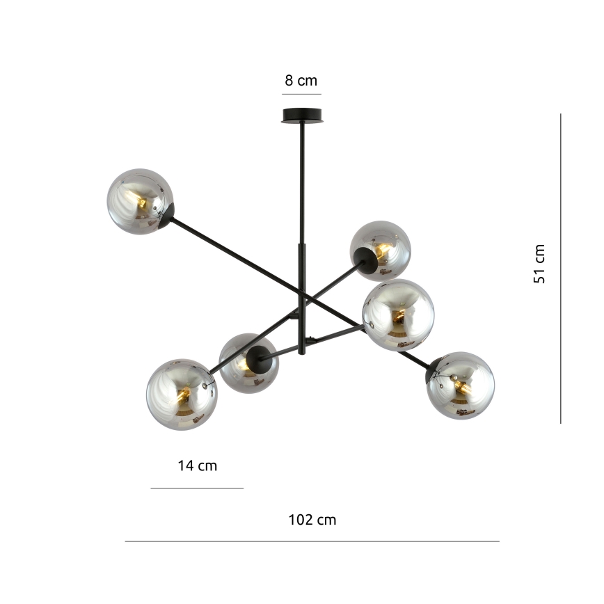 Pendelkrona LINEAR 6xE14/10W/230V svart/grå