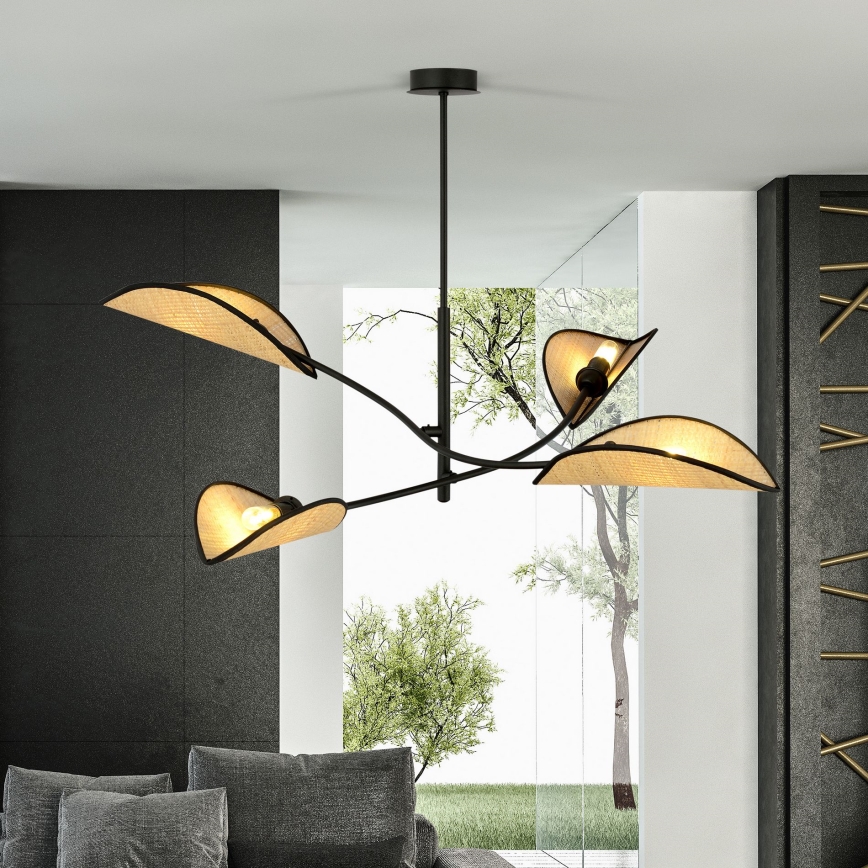 Pendelkrona LOTUS 4xE14/10W/230V svart/beige