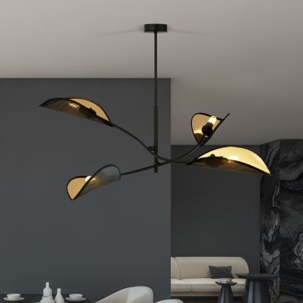 Pendelkrona LOTUS 4xE14/10W/230V svart/guld