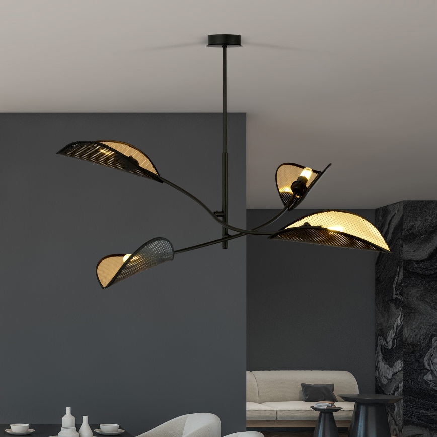 Pendelkrona LOTUS 4xE14/10W/230V svart/guld