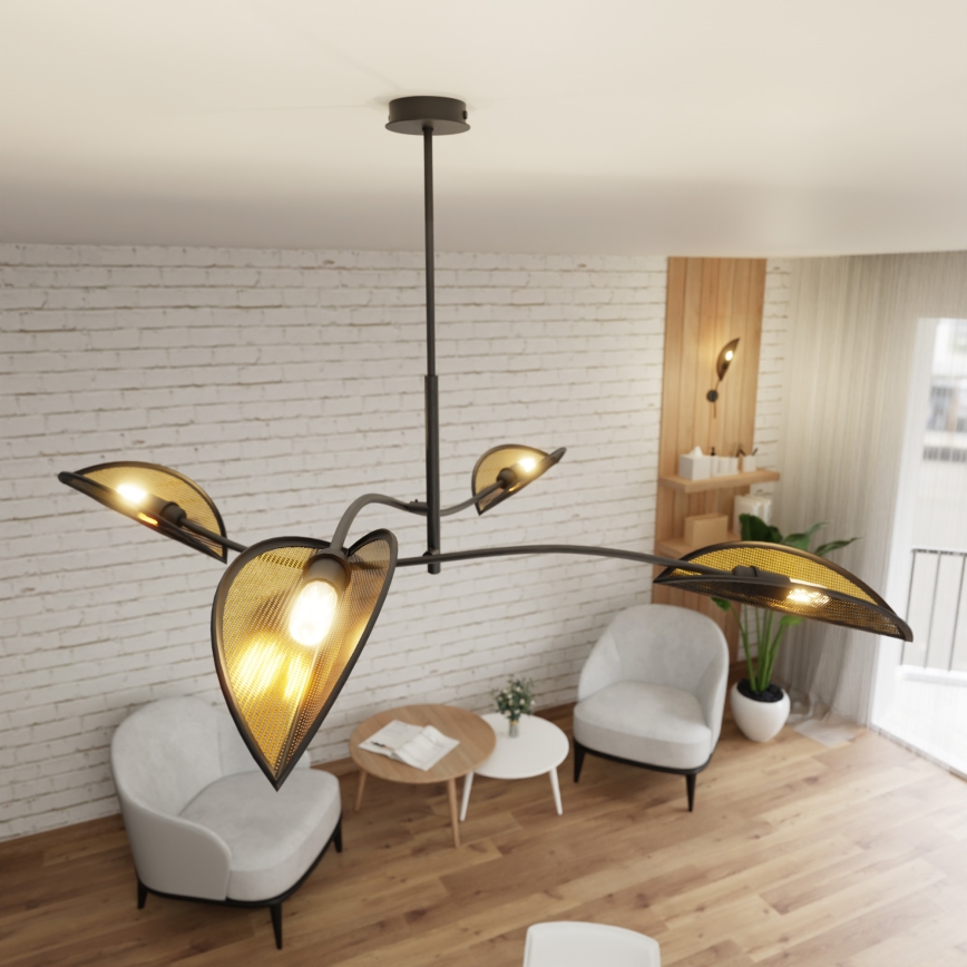 Pendelkrona LOTUS 4xE14/10W/230V svart/guld