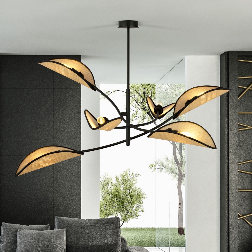 Pendelkrona LOTUS 6xE14/10W/230V svart/beige