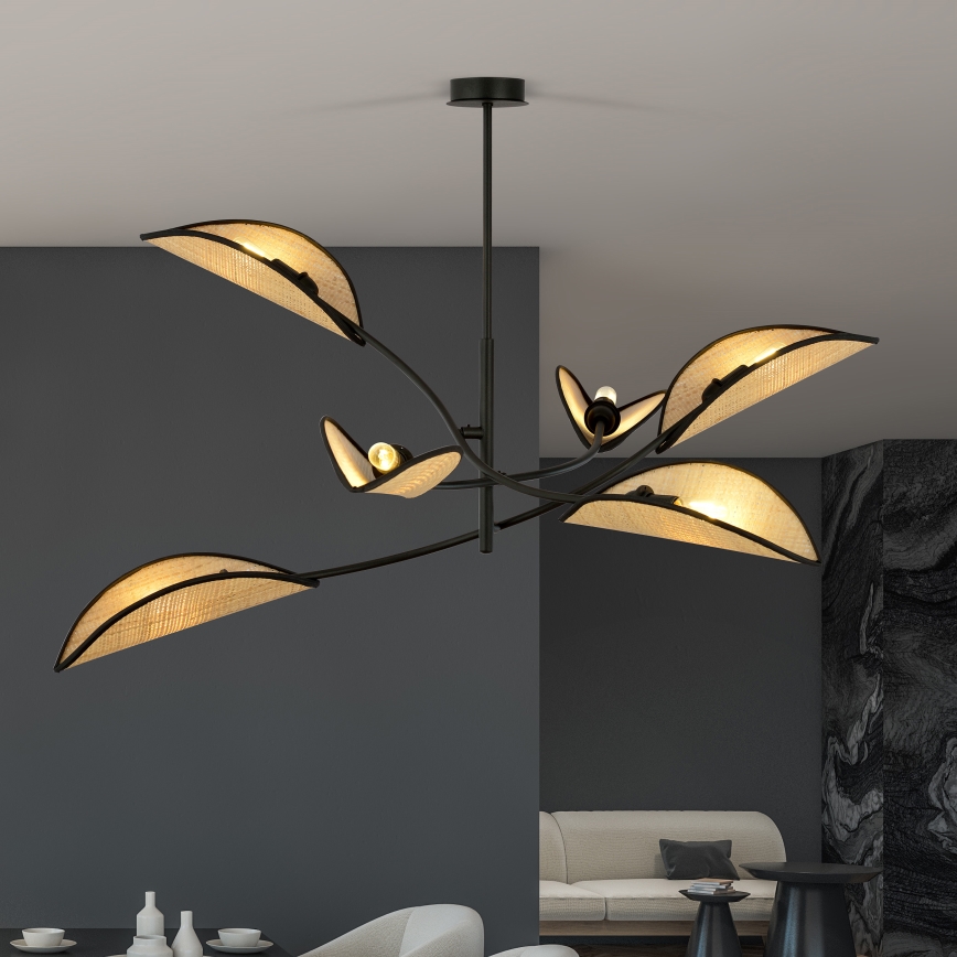 Pendelkrona LOTUS 6xE14/10W/230V svart/beige