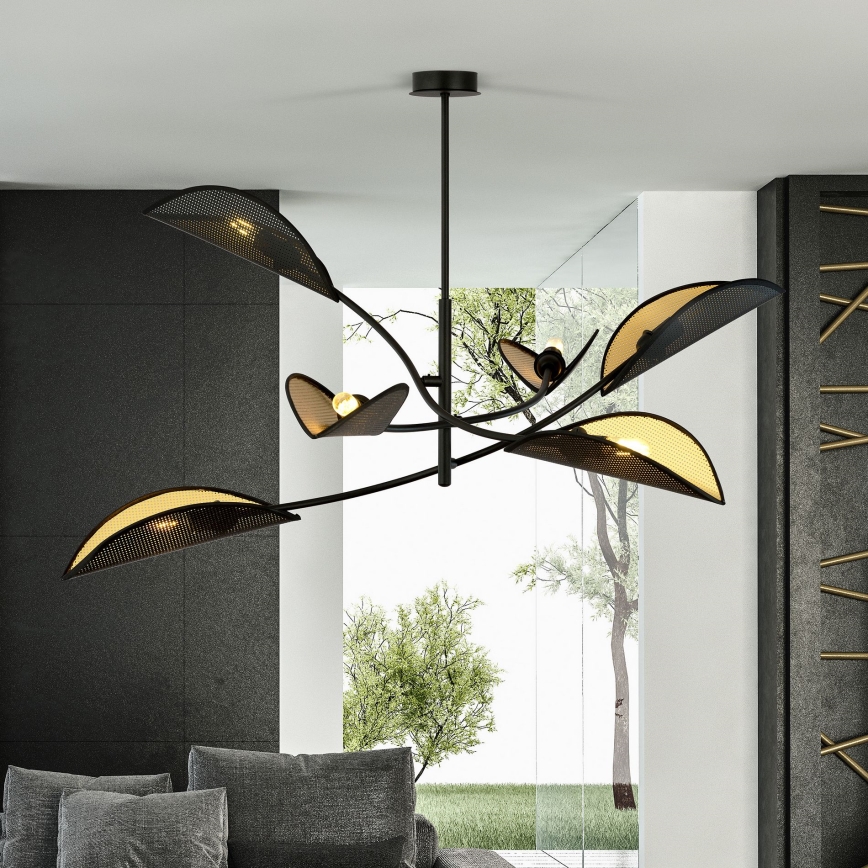 Pendelkrona LOTUS 6xE14/10W/230V svart/guld