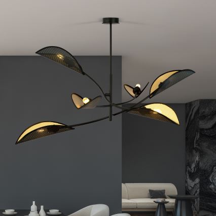 Pendelkrona LOTUS 6xE14/10W/230V svart/guld