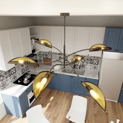 Pendelkrona LOTUS 6xE14/10W/230V svart/guld
