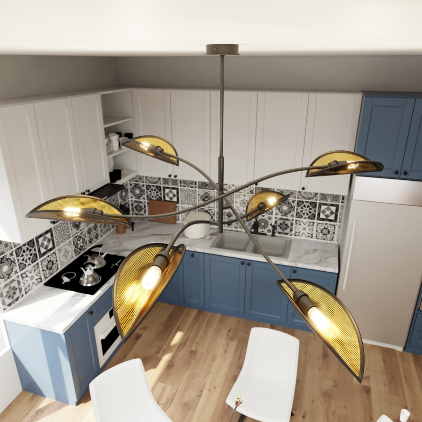 Pendelkrona LOTUS 6xE14/10W/230V svart/guld