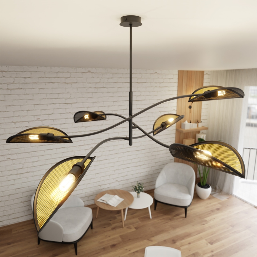 Pendelkrona LOTUS 6xE14/10W/230V svart/guld