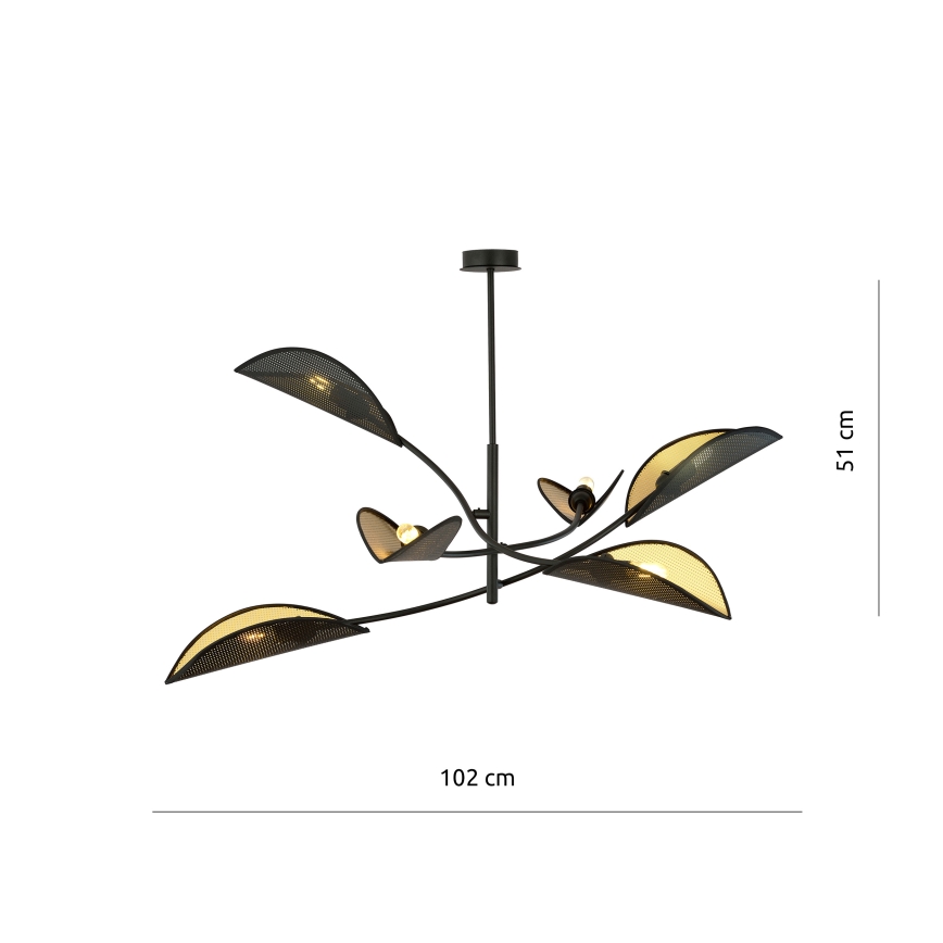 Pendelkrona LOTUS 6xE14/10W/230V svart/guld