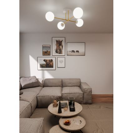 Pendelkrona MAGNUM 4xE14/10W/230V vit/guld