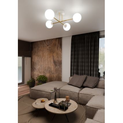 Pendelkrona MAGNUM 4xE14/10W/230V vit/guld