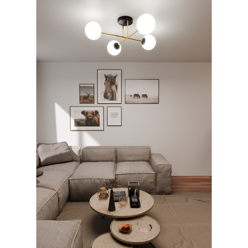 Pendelkrona MAGNUM 4xE14/10W/230V vit/guld/svart