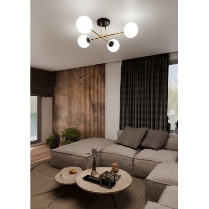 Pendelkrona MAGNUM 4xE14/10W/230V vit/guld/svart