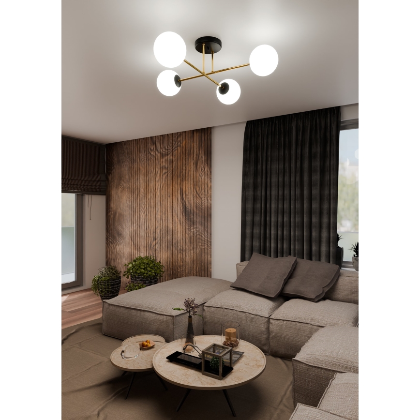 Pendelkrona MAGNUM 4xE14/10W/230V vit/guld/svart