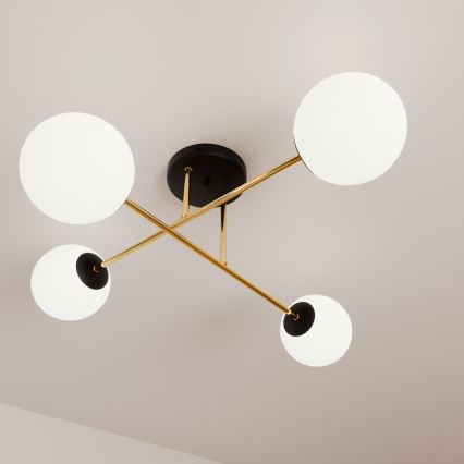 Pendelkrona MAGNUM 4xE14/10W/230V vit/guld/svart