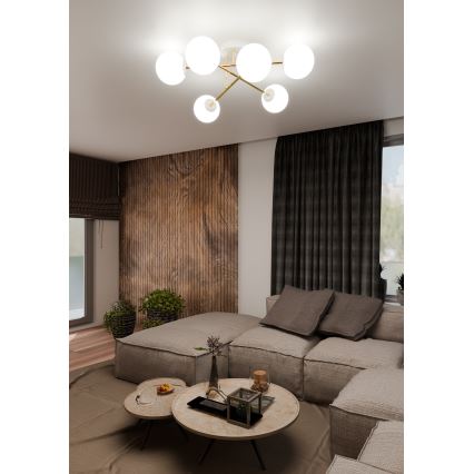 Pendelkrona MAGNUM 6xE14/10W/230V vit/guld