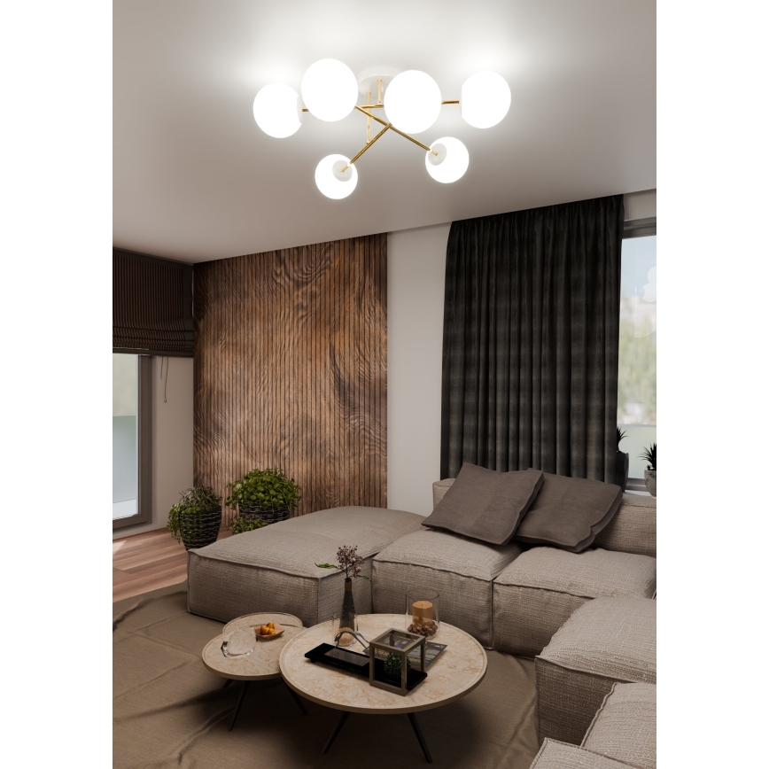 Pendelkrona MAGNUM 6xE14/10W/230V vit/guld