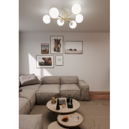 Pendelkrona MAGNUM 6xE14/10W/230V vit/guld
