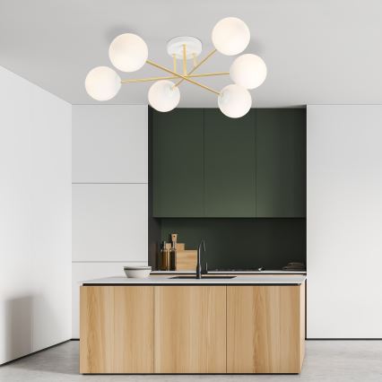 Pendelkrona MAGNUM 6xE14/10W/230V vit/guld