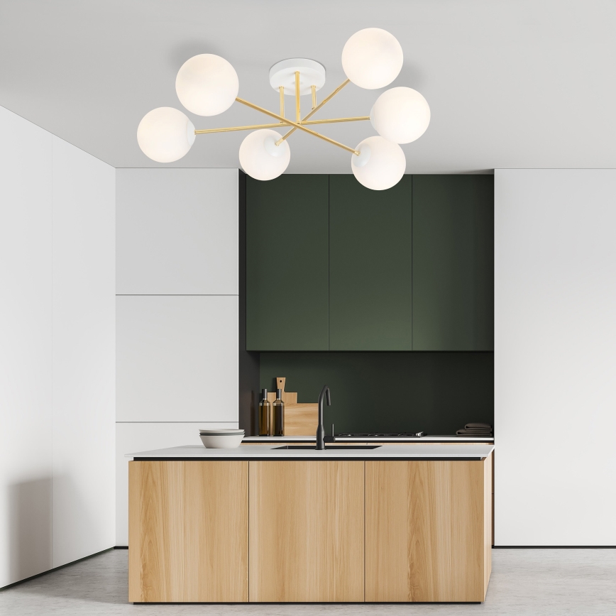 Pendelkrona MAGNUM 6xE14/10W/230V vit/guld